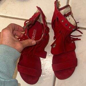 Michael Kors Red Suede Fringe Ankle Strap Heels
